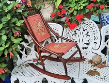 Vintage Child's Bentwood Rocking Chair, J. Lane Chair Co., Green Chenille Cushion — listing 4
