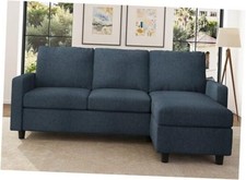 Two-Piece L-Shaped Sectional Sofa with Chaise, Navy/Charcoal Chenille Upholstery — listing 2