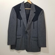 Vintage Western Style Sport Coat with Leather Yoke, Brown Twill Blazer — listing 4