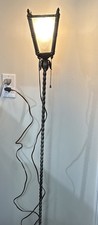 Wrought Iron Torchiere Floor Lamp with Amber Glass Uplight Shade — listing 3