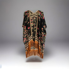 Bohemian Floral Duster Cardigan, Black/Raspberry Velvet Burnout, Bell Sleeves with Bow Ties, Size Medium No tags at all — listing 4