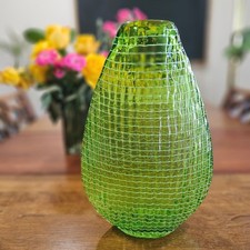 Vintage Green Art Glass Brides Basket with Applied Clear Twisted Handle and Ruffled Rim
