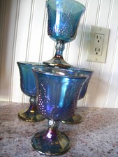 Vintage Green Glass Footed Compote with Harvest Grape Pattern — listing 3