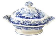 Antique Blue & White Transferware Covered Vegetable Tureen, 'Triangle' Pattern — listing 4