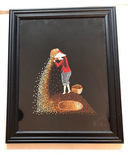 Vietnamese Hand-Embroidered Silk Art Panel, Water Buffalo in Rice Paddy, Framed — listing 6