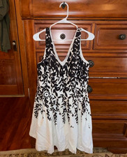 Lauren Ralph Lauren Navy & White Abstract Floral Print Fit and Flare Dress, Size 14 — listing 3