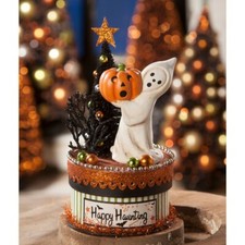 Handmade Papier-Mâché Halloween Haunted House with Bats, Ghosts & Pumpkins — listing 3