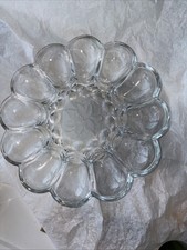 Princess House Fantasia Clear Glass Deviled Egg Tray, 12" Diameter with Frosted Poinsettia Center — listing 6