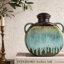 Middle Eastern Decorative Pilgrim Flask with Hand-Painted Wood Neck and Blown Glass Body — listing 5