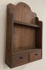 Vintage Wall-Mounted Wooden Curio Display Cabinet with Glass Door and Turned Finials