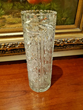 Pressed Crystal Glass Vase with Fanned Rim and Diamond Cut Pattern — listing 4