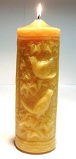 Handmade Ornate Beeswax Pillar Candle with Scrollwork & Floral Relief Design — listing 3