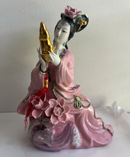 Vintage Ceramic Japanese Geisha Girl Figurine in Pink Floral Kimono — listing 3
