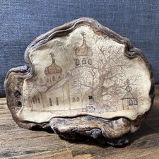 Pyrographic Art on Conk Mushroom (Artist Conk) — Lighthouse and Seagull Coastal Scene