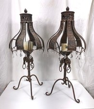 Wrought Iron Torchiere Floor Lamp with Amber Glass Uplight Shade — listing 6
