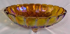 Vintage Iridescent Carnival Glass Ribbed Compote on Figural Brass Cherub Pedestal — listing 3