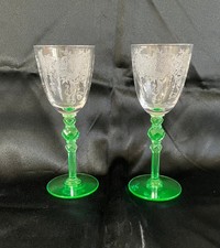 Uranium Green Glass Cordial/Wine Goblet with Sandwich Lace Pattern, 4.5 inches — listing 2