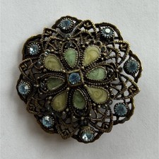 Vintage Gold-Tone Layered Petal Flower Brooch with Faux Pearl Center — listing 6