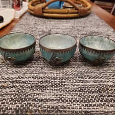 Chinese Hand-Carved Translucent Jade Cups, Pair (2.25" x 2.5") in Original Silk Fabric Presentation Box — listing 3