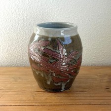 Signed Artisan Ceramic Lidded Box on Wrought Iron Stand, dated 1993 — listing 4