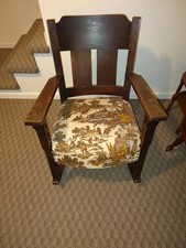 Antique Early 20th Century Oak Rocking Chairs, Pair — Splat-Back Armchair Rockers — listing 6