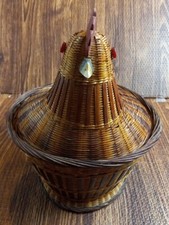 Carved Wood Rooster Head & Tail Woven Rattan Storage Basket — listing 2