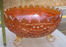 Marigold Carnival Glass Berry Bowl Set - Master Bowl with Small Serving Bowls, Scalloped Rim with Starburst Base