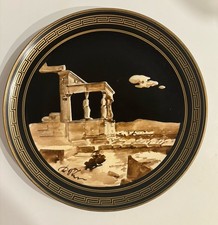 Vintage Hand-Painted Copper Wall Plate Depicting The Caryatids (Erechtheion), Made in Greece
