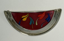 Handmade Enameled Copper Abstract Brooch/Cabochon with Metallic Luster Glaze — listing 5