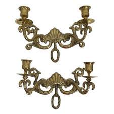 Vintage Ornate Cast Brass Wall Sconce Double-Arm Candle Holder — listing 6