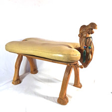 Vintage Egyptian Camel Saddle Footstool with Upholstered Cushion and Studded Wood Frame — listing 5