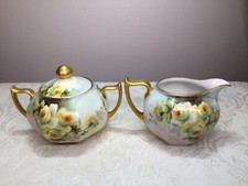 Z. S. & Co. Bavaria Antique Porcelain Sugar and Creamer Set with Daisy Band & Gold Scrollwork — listing 5