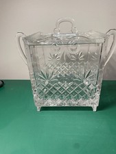 Antique Cut Crystal & Silver-Plate Hinged Lidded Sugar Casket / Biscuit Box with Swing Handle — listing 5