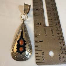 Navajo Sterling Silver Earrings with Oval Coral Cabochons, 1.5" Dangle — listing 5