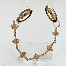 Vintage Sweater Guard Clips with Chain, Oval Etched Design, Unmarked — listing 4