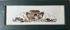 Vintage Framed Folk Art Print of House with Sunflowers, Fraktur-Style, 14.25 x 17.25 — listing 3