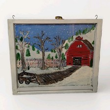 Vintage Painted Multi-Pane Barn Window with Rustic Autumn Farm Scenes — listing 5