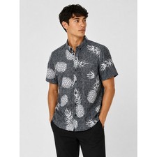 Brooklyn Cloth Mfg Co Blue Pineapple Print Camp Collar Shirt, Size S — listing 3