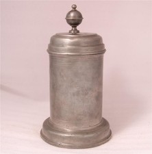 Vintage German Pewter Lidded Beer Stein with Relief Tavern Scene, Silver-Tone, 6" Tall — listing 3