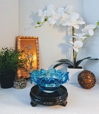 Vintage Hand-Blown Art Glass Splash Bowl with Freeform Pulled Points, Pale Green Swirl — listing 2