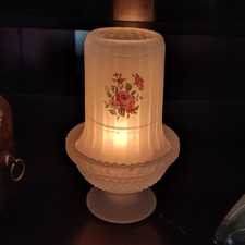 Westmoreland Fairy Lamp with Hand-Painted Floral Satin Glass Shade and Milk Glass Pedestal Base, 8 inches tall — listing 2