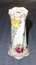 Antique Nippon Hand-Painted Porcelain Hatpin Holder with Violet Motif and Moriage Beading — listing 5