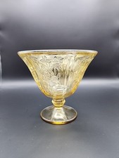 Vintage Yellow Topaz Depression Glass Covered Candy Dish with Embossed Roses & Pointed Finial — listing 4