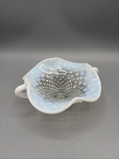 Vintage Moonstone Hobnail Opalescent Glass Two-Handled Bonbon Dish with Crimped Rim — listing 2