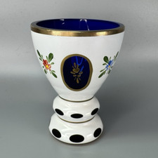 Cobalt Blue Cut-to-Clear Crystal Footed Bowl on Square Glass Base — listing 5