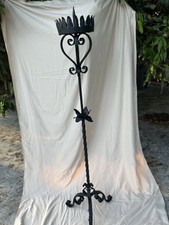 Wrought Iron Torchiere Floor Lamp with Amber Glass Uplight Shade — listing 2