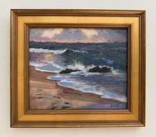 Framed Mediterranean Seaside Painting, Man with Bicycle and Boats, Signed Lorenz — listing 2
