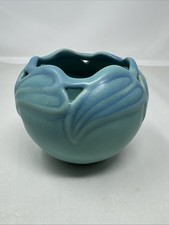 Briggle Ming Van Briggle Squat Vase Ming Turquoise Blue Leaf Design — listing 2