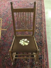 Antique Mahogany-Stained Sewing Rocker with Floral Needlepoint Seat — listing 4