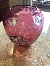 Vintage Cranberry Crackle Glass Ruffled Rose Bowl / Small Vase — listing 4